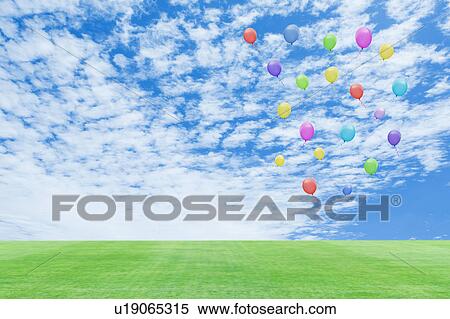 Colorful Balloons Over Lawn View Large Photo Image Stock Photography - Colorful Balloons Over Lawn. Fotosearch