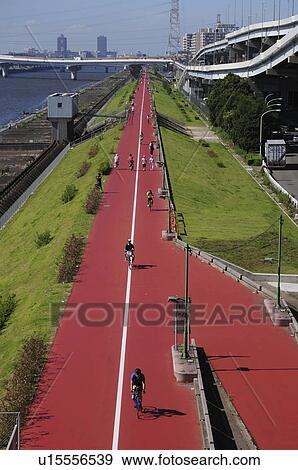 Cyclists on Bicycle Lane View Large Photo Image Stock Photo - Cyclists on Bicycle Lane. Fotosearch