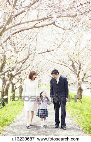 Stock Photo - Family holding hands and walking. Fotosearch