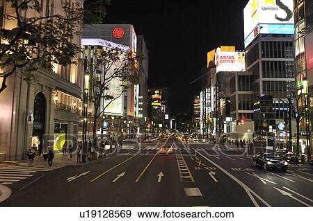 Stock Photo - Ginza 4-chome Crossing at Night. Fotosearch