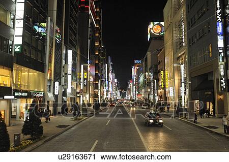 Ginza 7-chome at Night View Large Photo Image Stock Image - Ginza 7-chome at Night. Fotosearch