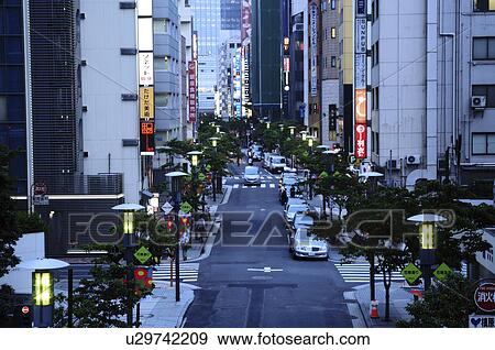 Ginza Hanatsubaki Street at Dusk View Large Photo Image Stock Photo - Ginza Hanatsubaki Street at Dusk. Fotosearch