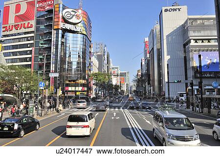 Stock Photo - Ginza Seen From Sukiyabashi Crossing. Fotosearch