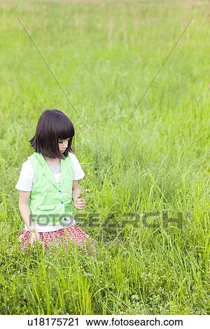 Girl Kneeling in Field View Large Photo Image Stock Image - Girl Kneeling in Field. Fotosearch