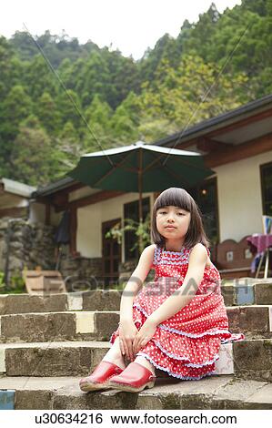 Girl Sitting on Steps View Large Photo Image Stock Photograph - Girl Sitting on Steps. Fotosearch