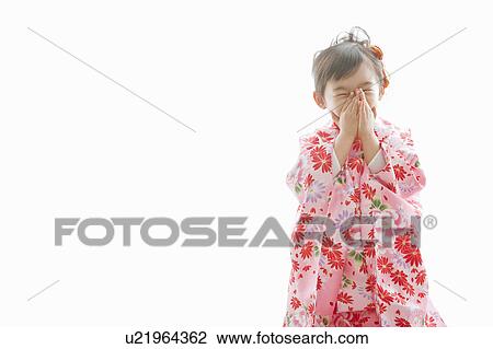 Stock Image - Girl Wearing Kimono During Shichi-Go-San Festival. Fotosearch