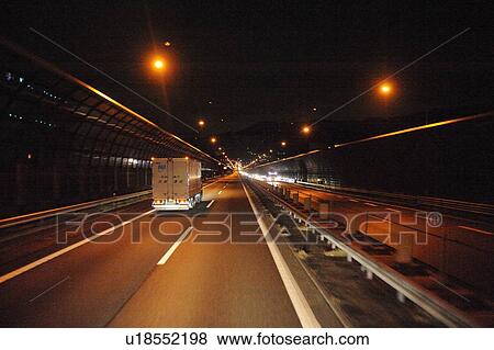 Stock Photo - Highway at night, Kyoto Prefecture, Japan. Fotosearch