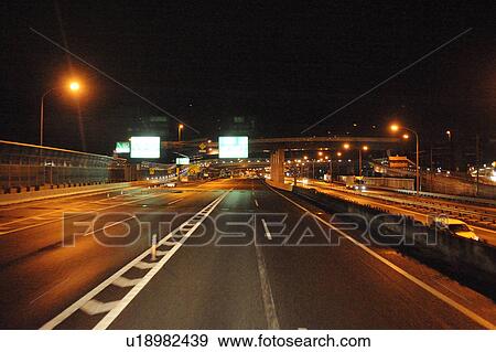 Stock Photo - Highway at night, Kyoto Prefecture, Japan. Fotosearch