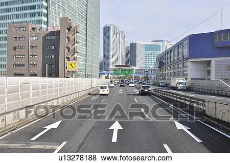 Stock Photo - Highway, Minato Ward, Tokyo Prefecture, Japan. Fotosearch