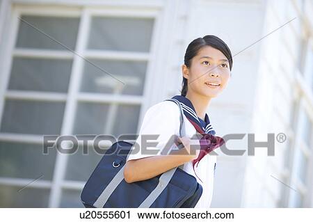 Junior High School girl with shoulder bag View Large Photo Image Stock Image - Junior High School girl with shoulder bag. Fotosearch