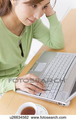 Mid Adult Woman Using Laptop View Large Photo Image Stock Image - Mid Adult Woman Using Laptop. Fotosearch