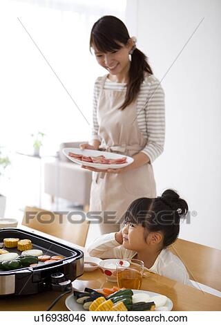 Stock Photograph - Mother and Daughter at Dinner Table. Fotosearch