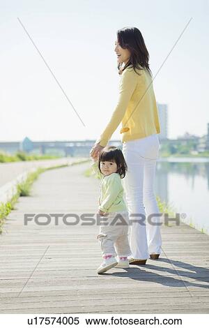 Stock Photography - Mother and Daughter Walking at Waterfront. Fotosearch