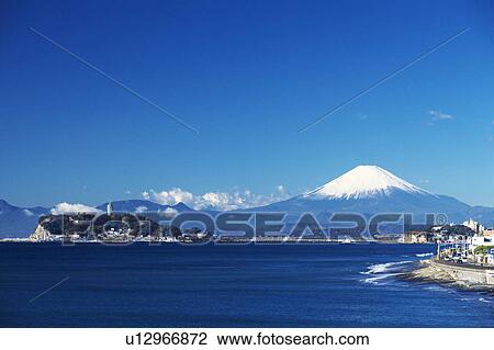 Stock Image - Mount Fuji and Enoshima Island. Fotosearch