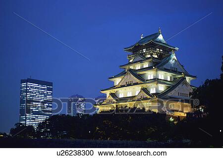 Stock Image - Osaka Castle at Night. Fotosearch