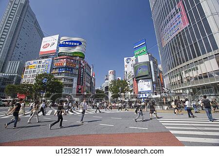 Stock Photo - Pedestrian Crossings at Shibuya Station. Fotosearch