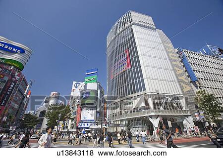 Pedestrians Crossing Road at Shibuya Station View Large Photo Image Stock Photo - Pedestrians Crossing Road at Shibuya Station. Fotosearch