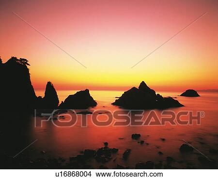 Picture - Seascape and Silhouetted Rocks. Fotosearch