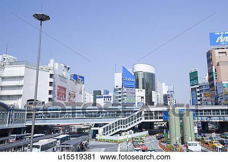 Stock Image - Southern Entrance of Shibuya Station. Fotosearch