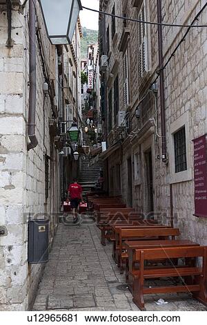 Tables and Benches in Alley View Large Photo Image Stock Image - Tables and Benches in Alley. Fotosearch