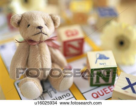 Picture - Teddy bear and toys. Fotosearch
