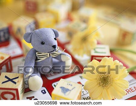 Teddy bear and toys View Large Photo Image Stock Photo - Teddy bear and toys. Fotosearch
