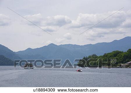 Tourboat at Lake Chuzenji View Large Photo Image Stock Photo - Tourboat at Lake Chuzenji. Fotosearch