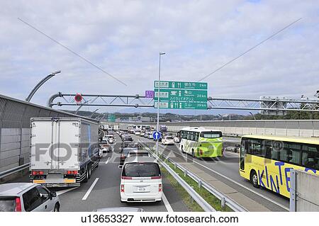Stock Photo - Traffic jam on highway, Mie Prefecture, Japan. Fotosearch