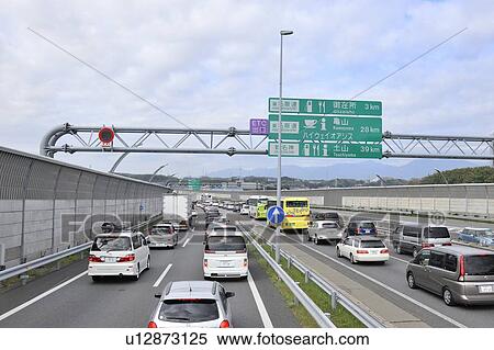 Stock Photography - Traffic jam on highway, Mie Prefecture, Japan. Fotosearch