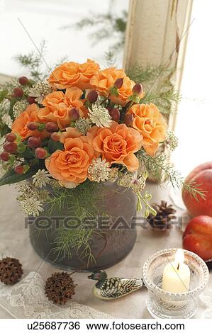 Stock Photograph - Vase of Orange Flowers. Fotosearch