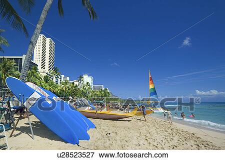 Waikiki Beach View Large Photo Image Stock Photo - Waikiki Beach. Fotosearch