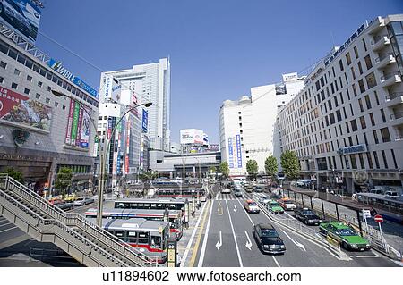 Stock Image - West Entrance at Shibuya Station. Fotosearch