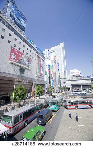 Stock Photograph - West Entrance Shibuya Station. Fotosearch