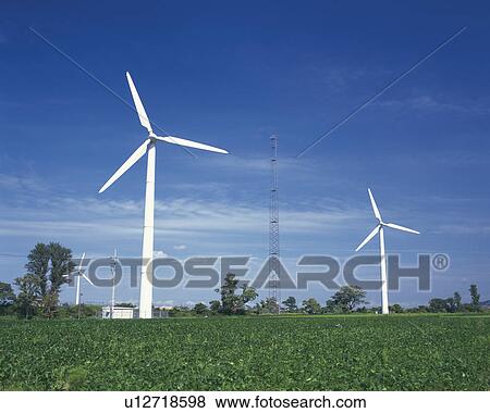 Stock Photo - Wind Turbines and Fields. Fotosearch