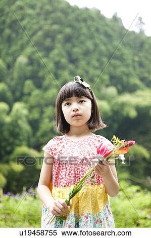 Young Girl with Bunch of Flowers View Large Photo Image Stock Photography - Young Girl with Bunch of Flowers. Fotosearch