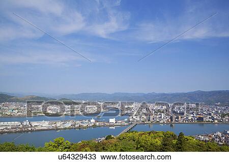 Stock Image - Aerial view of Kochi city, Kochi Prefecture, Shikoku, Japan. Fotosearch