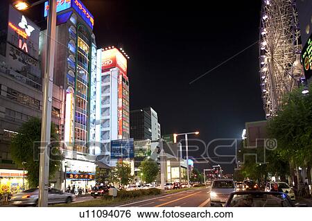 Stock Photograph - Cityscape of Nagoya city at night, Aichi Prefecture, Japan. Fotosearch