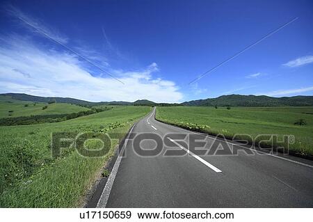 Stock Photo - Curve road, Hokkaido Prefecture, Japan. Fotosearch
