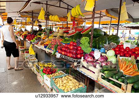 Fruit and Vegetable Stall View Large Photo Image Stock Photo - Fruit and Vegetable Stall. Fotosearch