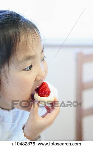 Girl Eating Stawberry Cake View Large Photo Image Stock Photography - Girl Eating Stawberry Cake. Fotosearch