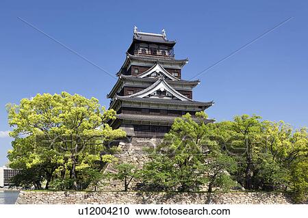 Stock Image - Hiroshima castle, Hiroshima Prefecture, Honshu, Japan. Fotosearch