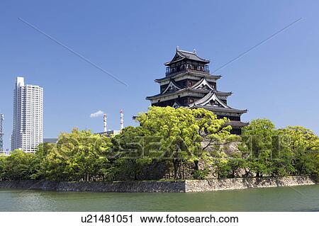 Stock Image - Hiroshima castle, Hiroshima Prefecture, Honshu, Japan. Fotosearch
