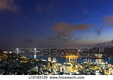 Nagasaki at Night View Large Photo Image Stock Photo - Nagasaki at Night. Fotosearch