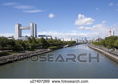 Stock Photo - Nagoya congress center and Horikawa river, Nagoya city, Aichi Prefecture, Japan. Fotosearch