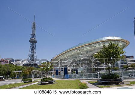 Stock Photography - Oasis 21 and TV tower, Nagoya City, Aichi Prefecture, Japan. Fotosearch