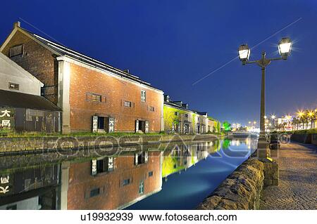 Stock Photo - Otaru canal at night, Otaru City, Hokkaido Prefecture, Japan. Fotosearch