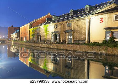 Stock Photo - Otaru canal at night, Otaru City, Hokkaido Prefecture, Japan. Fotosearch