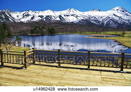 Stock Photo - Shiretoko mountain range and lake, Hokkaido Prefecture, Japan. Fotosearch
