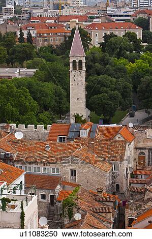 Stock Image - Town and Chruch Seen From Bell Tower. Fotosearch