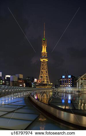 Picture - TV tower at night, Nagoya City, Aichi Prefecture, Japan. Fotosearch